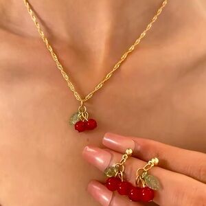 Anthropologie Petite Cherry Red Gold Set